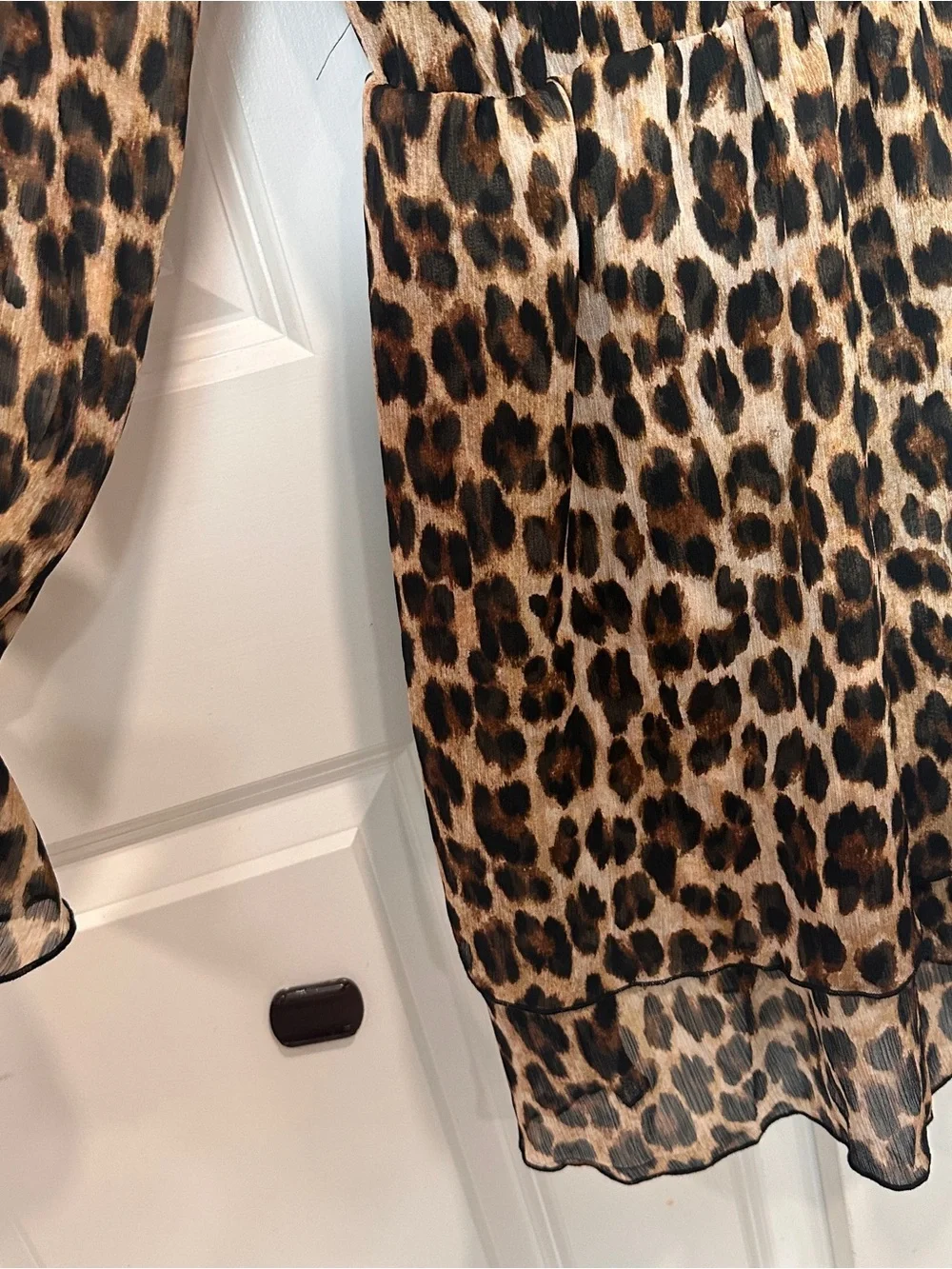 MNG Leopard Print Ruffled Long Sleeve Dress - Brown/Tan/Black - Picture 11 of 12